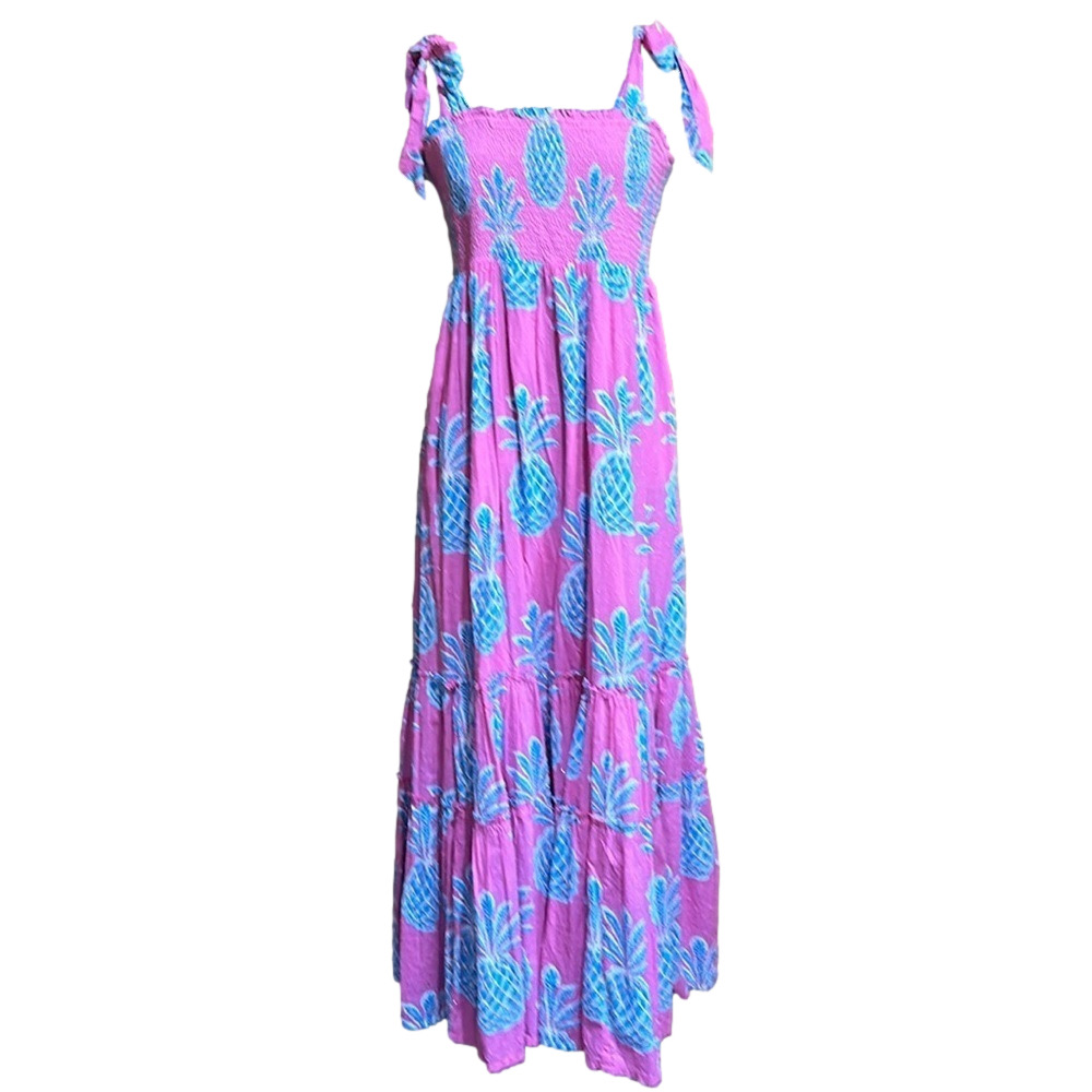 Crown & Ivy Pink Pineapple Maxi Tiered Ruffle Dress Size XL - NWT